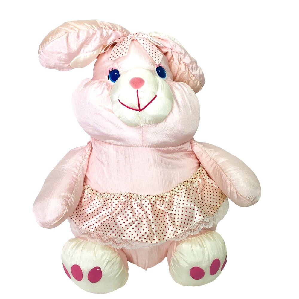 Vintage Pink Bunny Plush Stuffed Animal Nylon Parachute Dayton Easter Rabbit